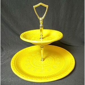 Vintage CALIF USA Yellow 2-Tier Serving Tray MCM Tidbit Serving Tray Metal